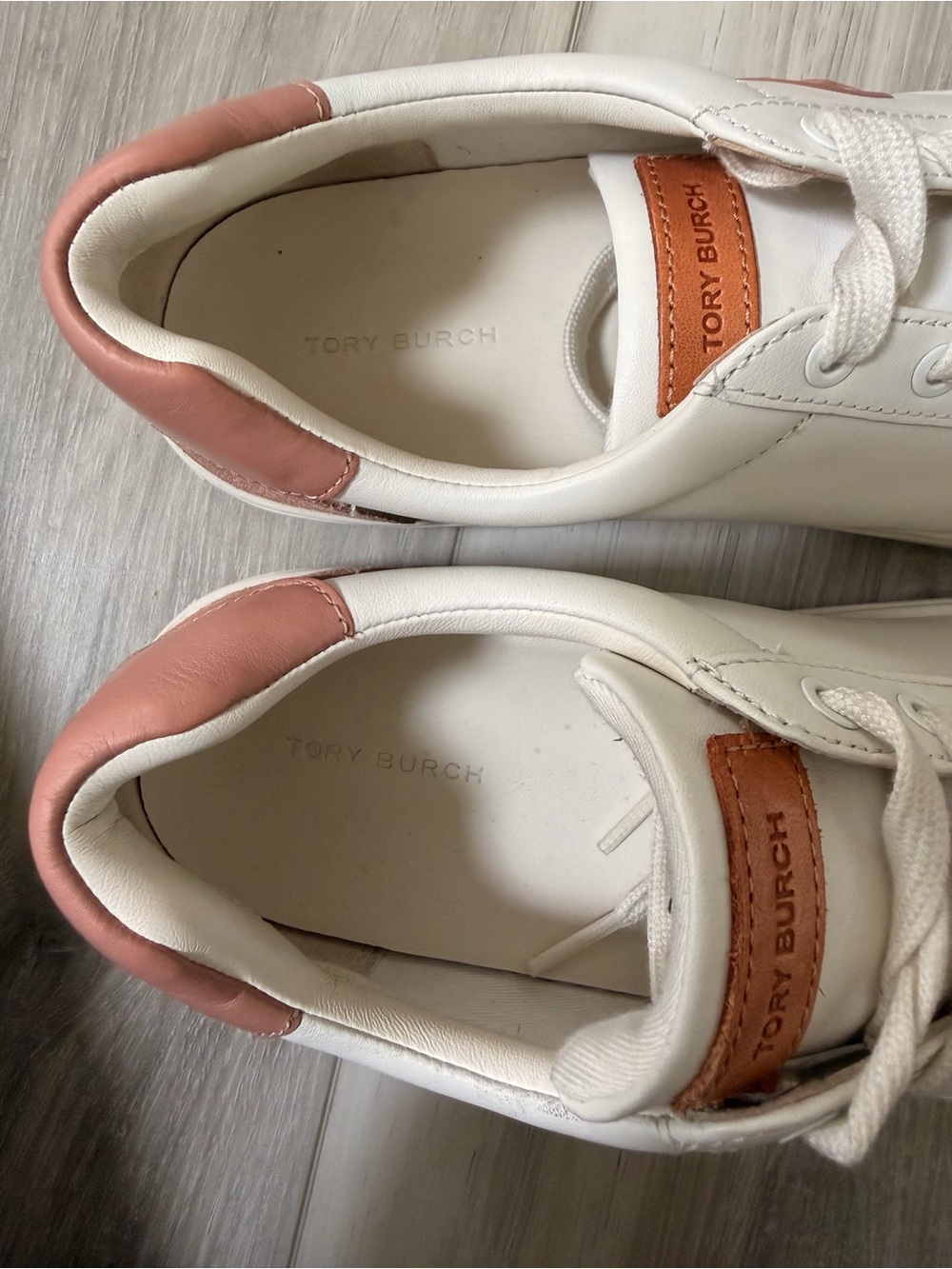 Tory Burch Leather Sneakers White Pink Suede Size 9 - Picture 10 of 12